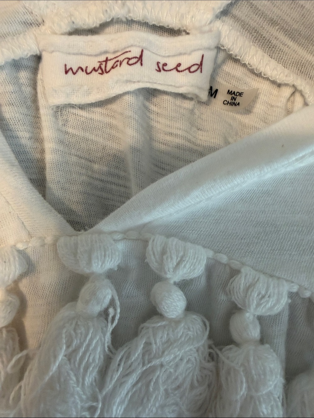 Mustard Seed White Tassel Trim V-Neck Short Sleeve Top - Picture 3 of 4